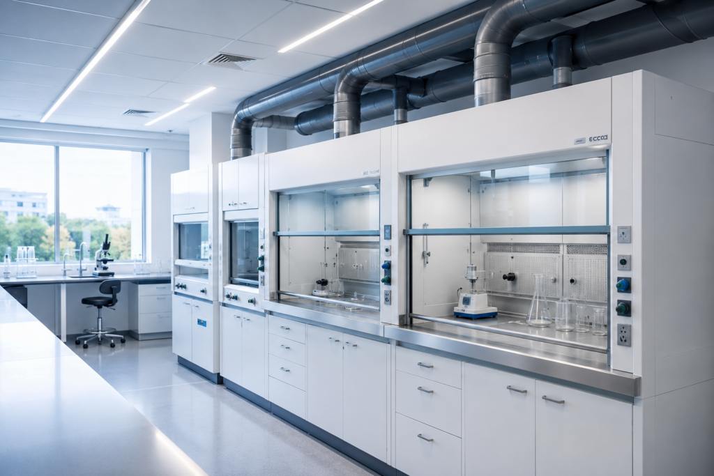 Laboratory fume cupboard with extraction system